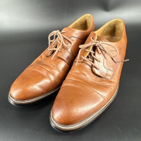 Cole Haan Shoes Men's 9.5 W Brown Leather Warren Cap Toe Derby Lace Up C20153 - Picture 1 of 12